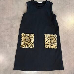 Crewcuts black dress faux leopard pocket youth girls Medium casual sleeveless
